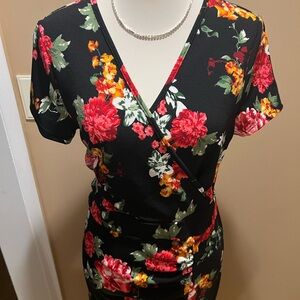 SHEIN Black Floral Wrap Dress